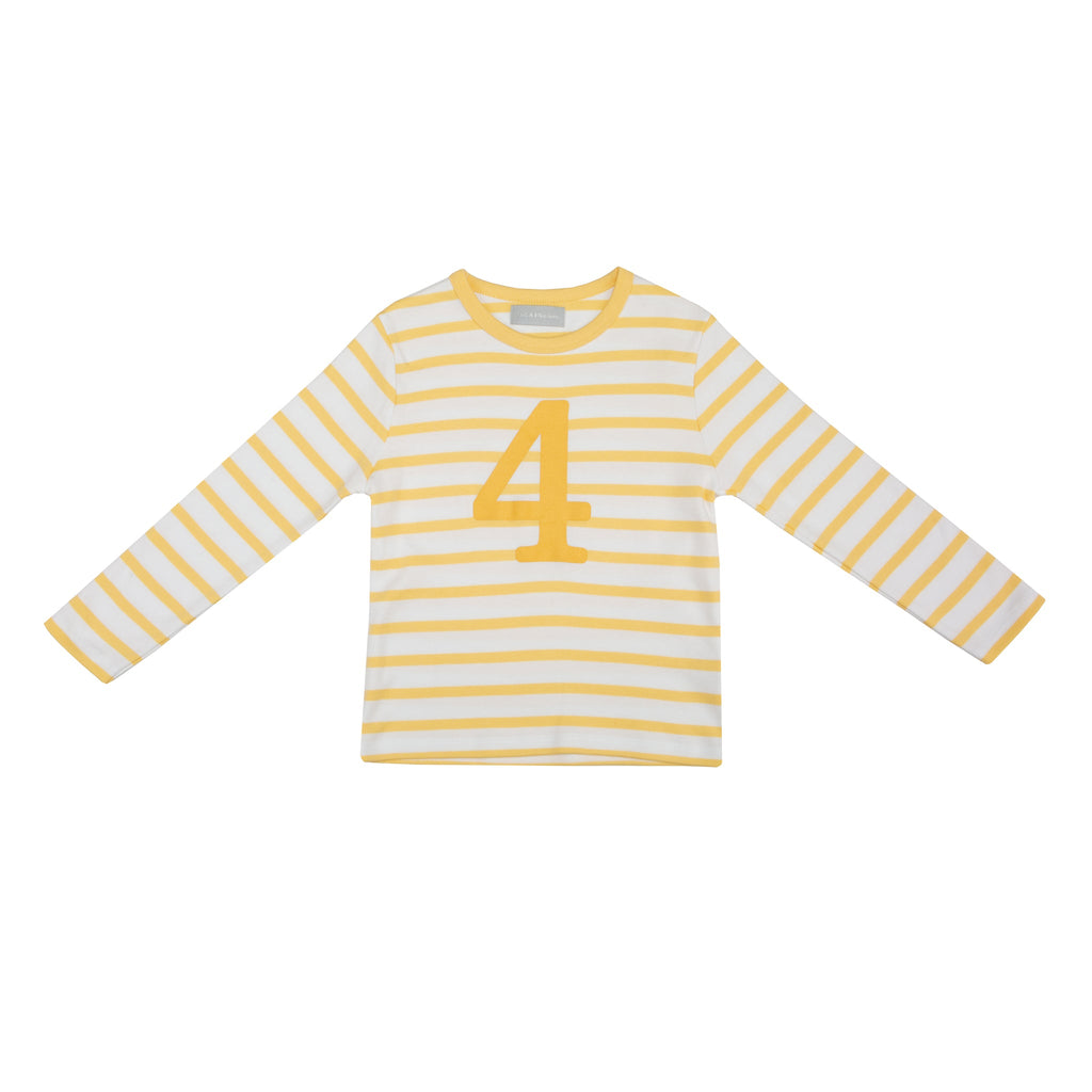 Bob and Blossom Number 4 Breton T-Shirt - Buttercup and white