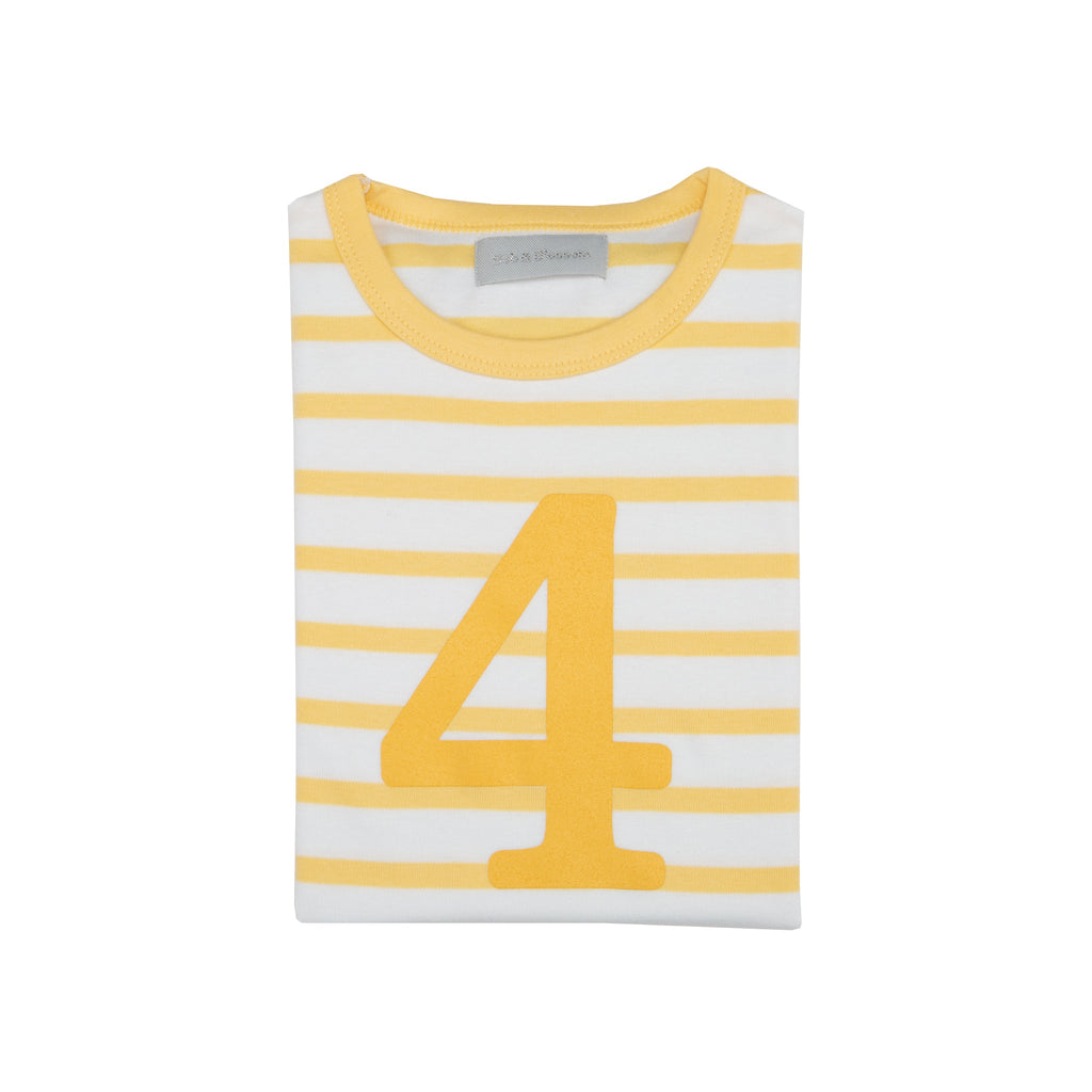 Bob and Blossom Number 4 Breton T-Shirt - Buttercup and white