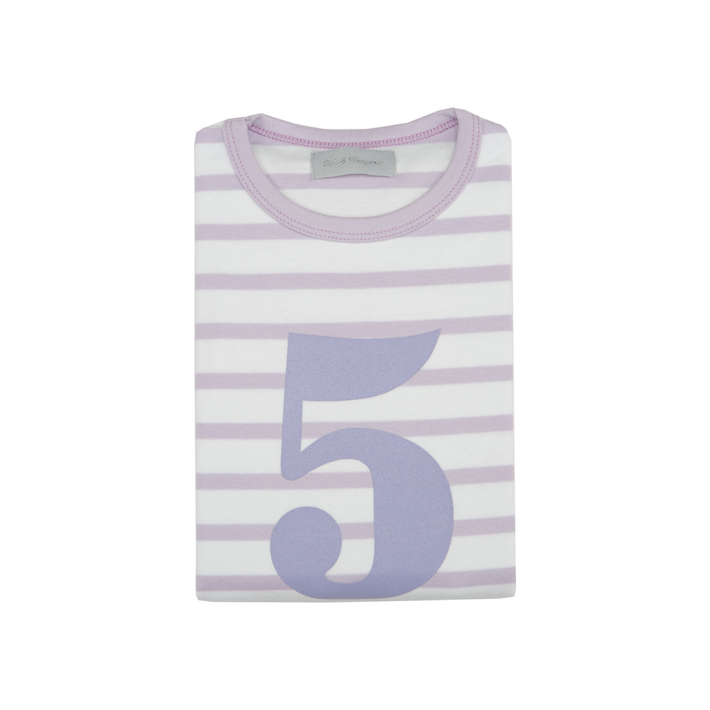 Bob and Blossom Number 5 Breton T-Shirt - Parma Violet and white
