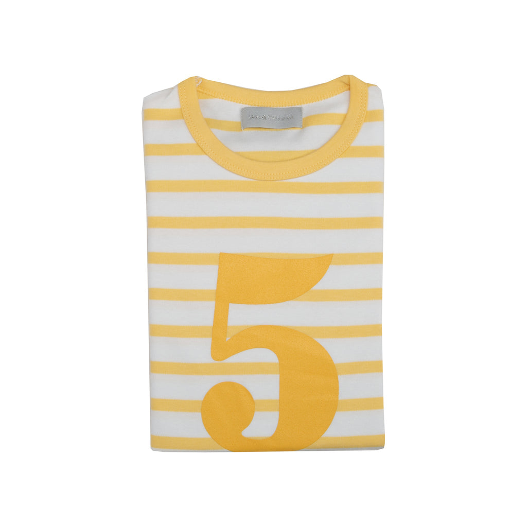 Bob and Blossom Number 5 Breton T-Shirt - Buttercup and white