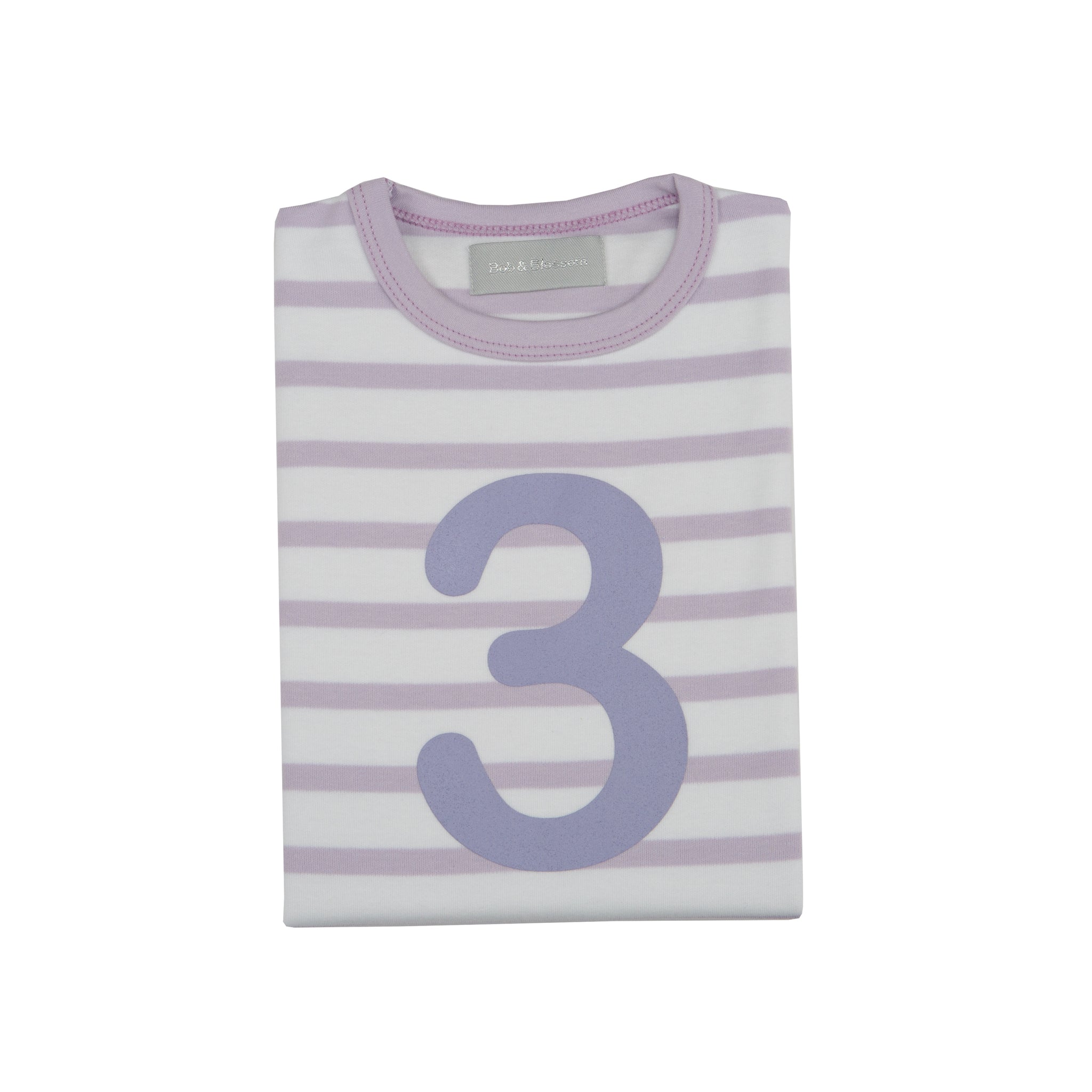 Bob and Blossom Number 3 Breton T-Shirt - Parma Violet and white