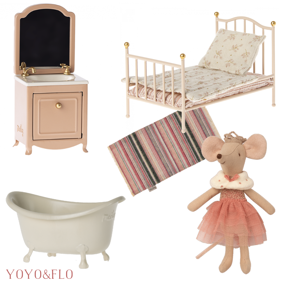 Maileg Princess Mouse Bedroom with Sink Dresser, Rose