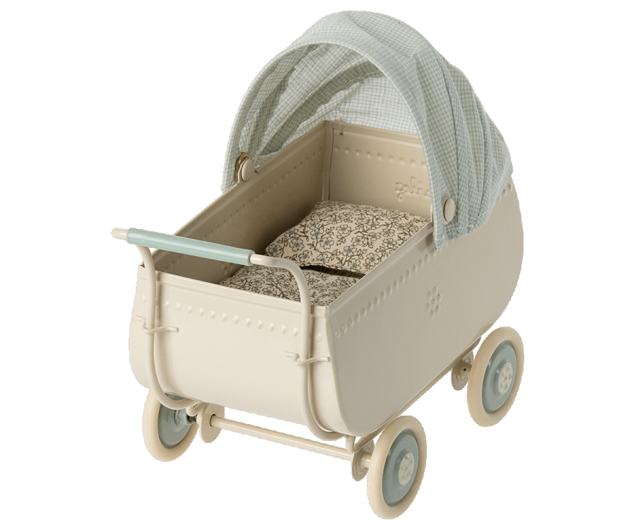 Maileg miniature pram blue