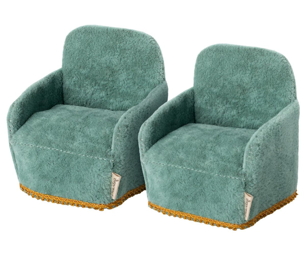 Maileg set of two blue armchairs