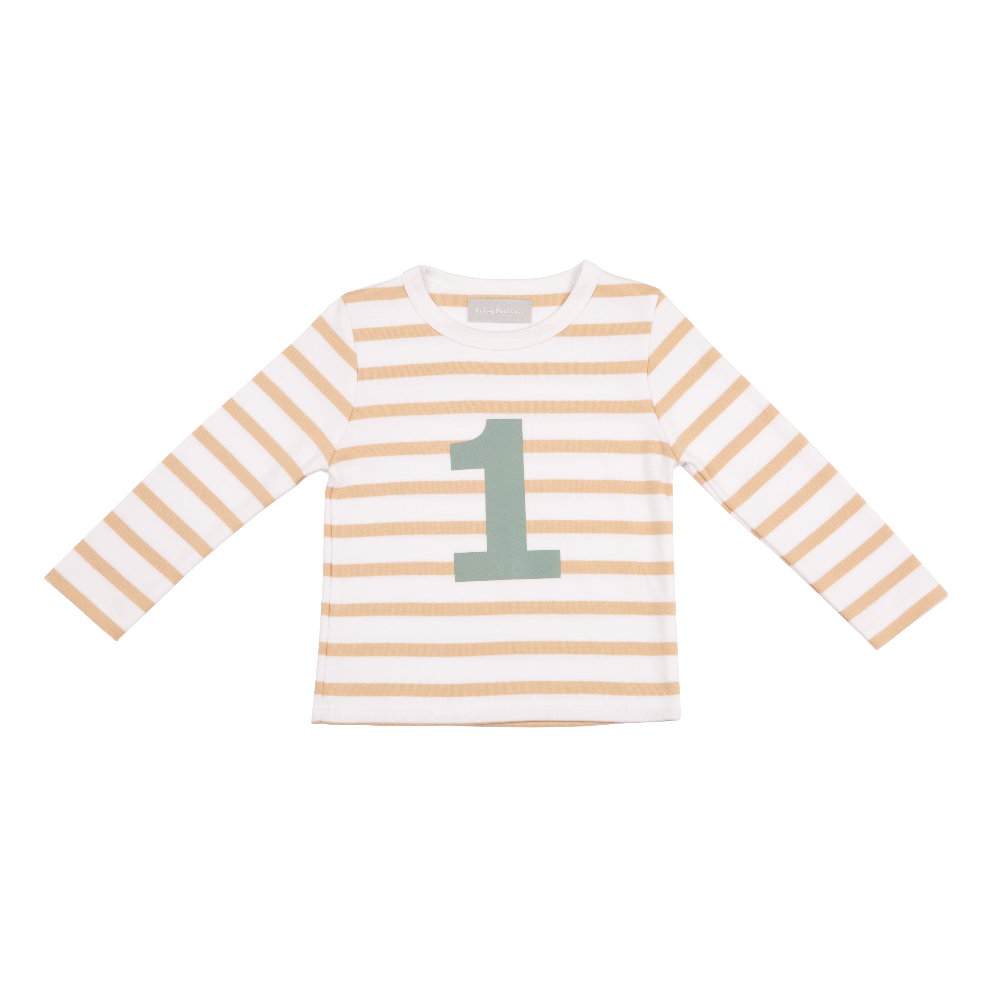 Bob and Blossom Number 1 Breton T-Shirt - Biscuit and green