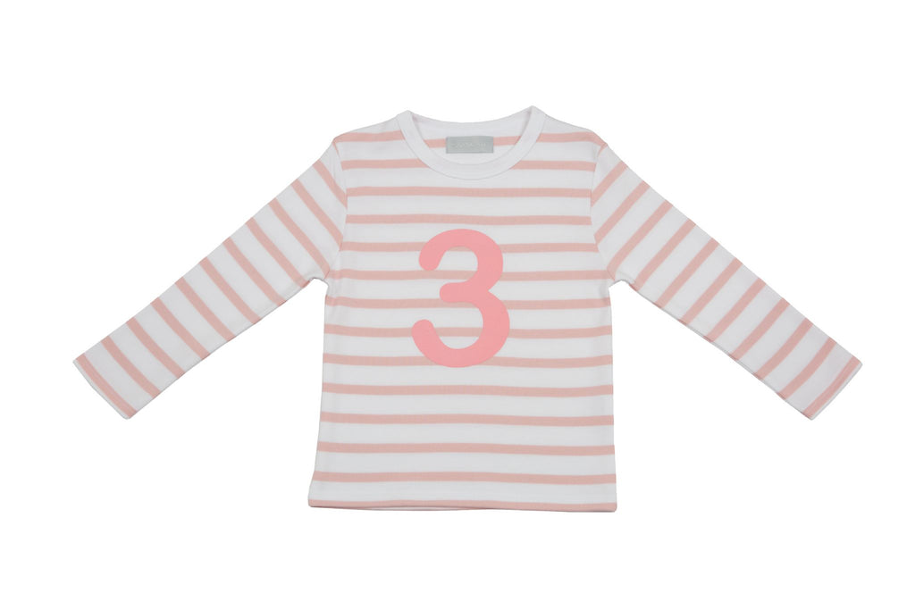 Bob and BlossomNumber 3 Breton T-shirt - dusty pink & white