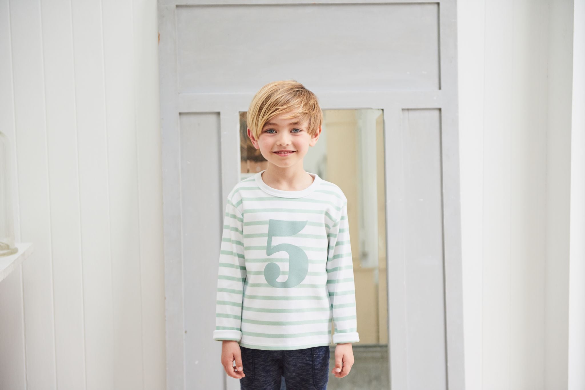 Bob and Blossom Number 5 Breton T-shirt - Seafoam