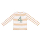 Bob and Blossom Number 4 Breton T-Shirt - Biscuit and green