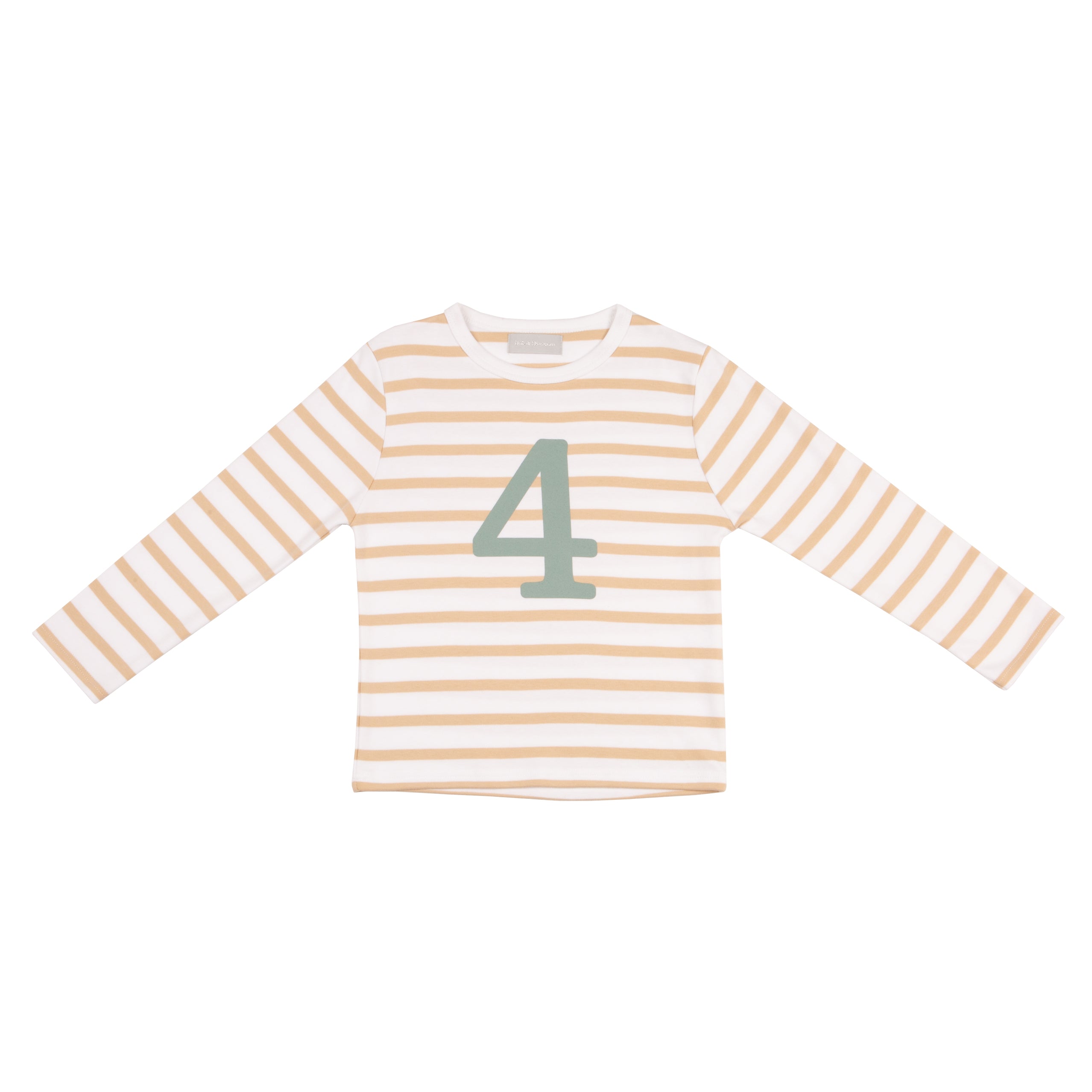 Bob and Blossom Number 4 Breton T-Shirt - Biscuit and green