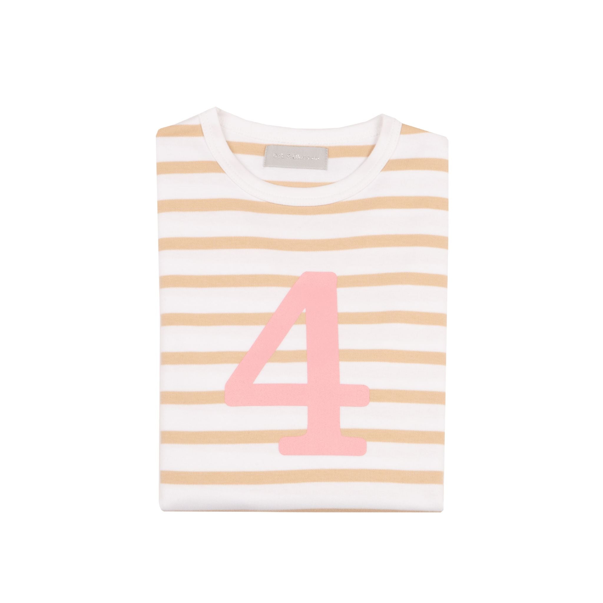 Bob and Blossom Number 4 Breton T-Shirt - biscuit and pink