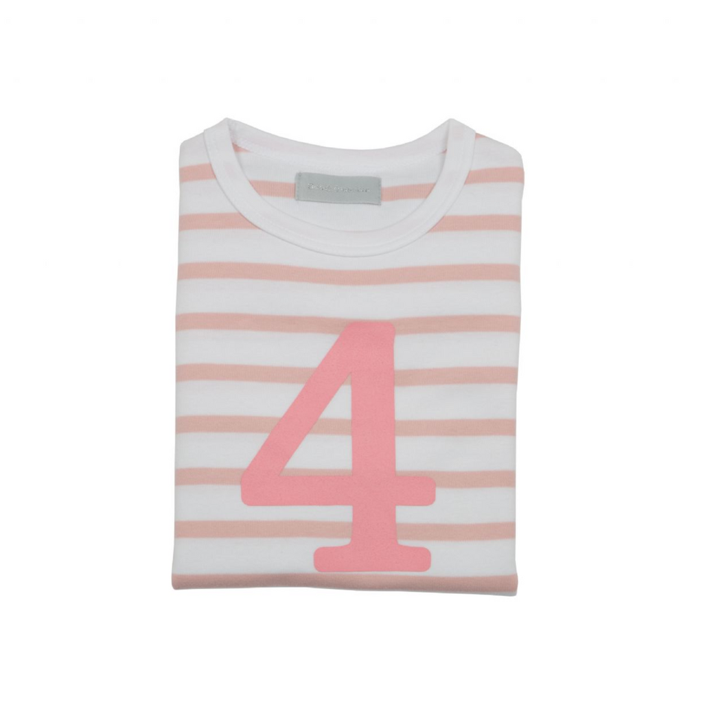 Bob and Blossom Number 4 Breton T-Shirt - dusty pink & white