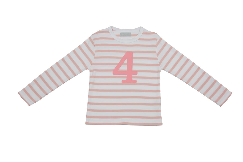 Bob and Blossom Number 4 Breton T-Shirt - dusty pink & white