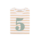 Bob and Blossom Number 5 Breton T-Shirt - Biscuit and green