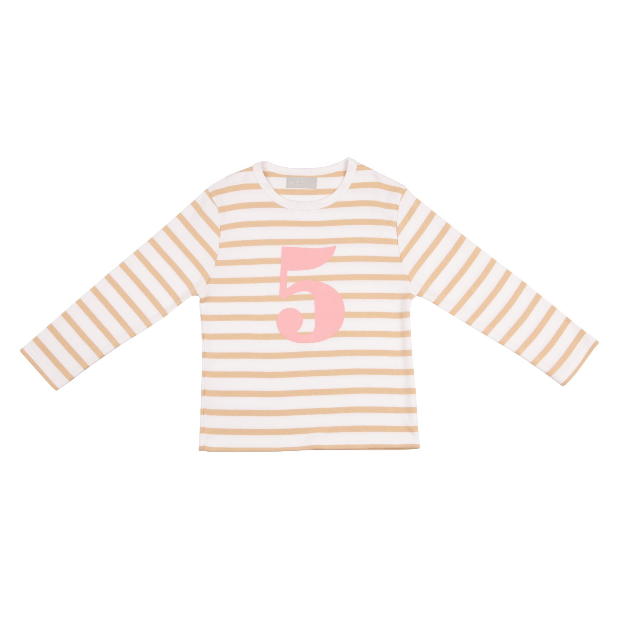 Bob and Blossom Number 5 Breton T-Shirt - biscuit and pink