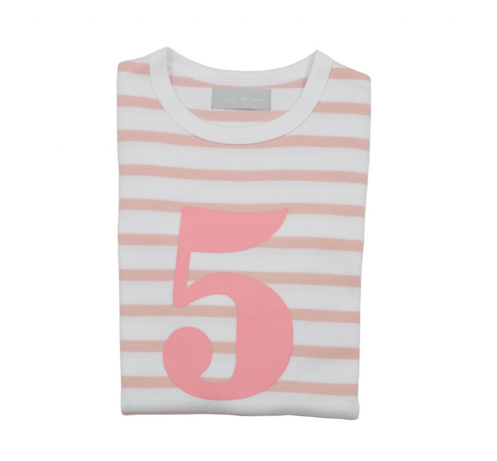 Bob and Blossom Number 5 Breton T-Shirt - dusty pink & white