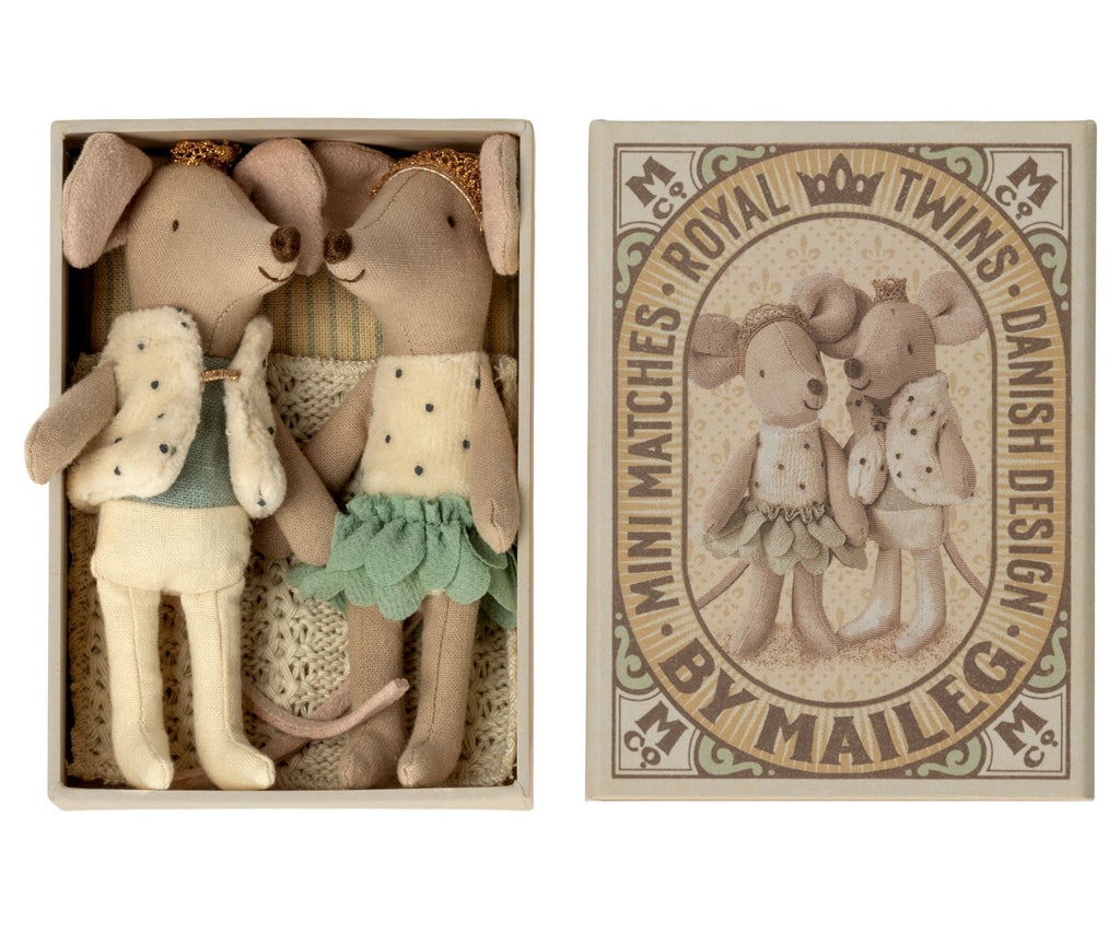 Maileg Royal Twins in a matchbox, Little Sister & Brother Princess and Prince